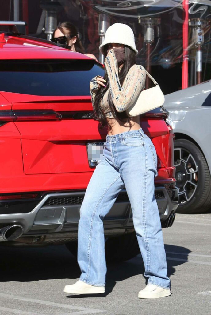 Kylie Jenner in a Beige Crop-Top