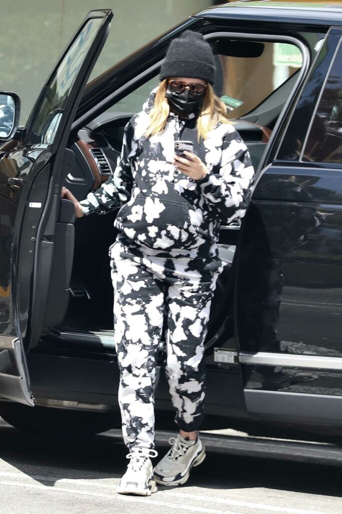 Ashley Tisdale in a Black and White Camo Sweatsuit