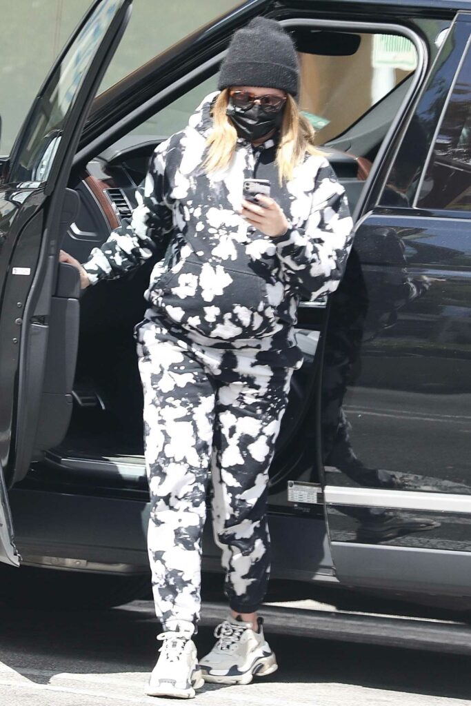 Ashley Tisdale in a Black and White Camo Sweatsuit