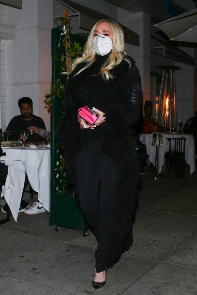 Erika Girardi in a Black Fur Coat