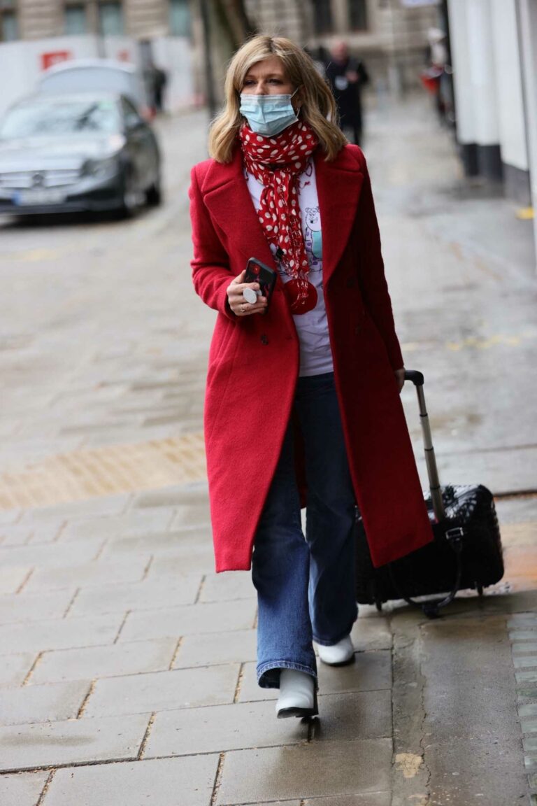 Kate Garraway in a Red Coat Arrives at the Global Studios in London