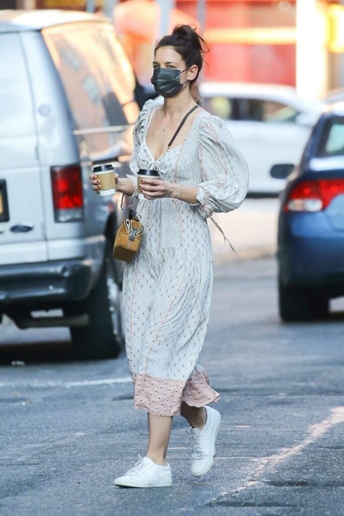 Katie Holmes in a Grey Bohemian Dress