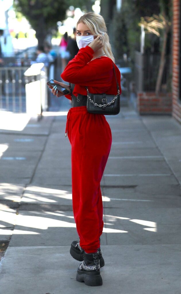 Lottie Moss in a Red Sweatsuit