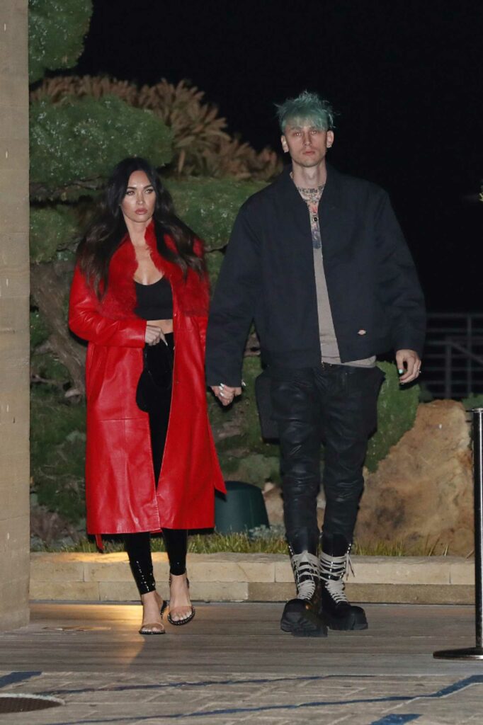 Megan Fox in a Red Leather Trench Coat