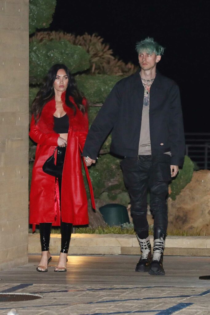 Megan Fox in a Red Leather Trench Coat