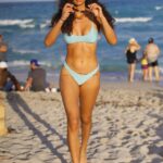 Rebecca Scott in a Blue Bikini on the Beach in Miami