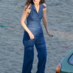 Rose Byrne in a Blue Jumpsuit on the Set of Physical in San Pedro Beach