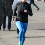Saffron Barker in a Blue Leggings Was Seen Out for a Run in Brighton