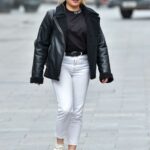 Sian Welby in a White Sneakers Leaves the Global Studios in London