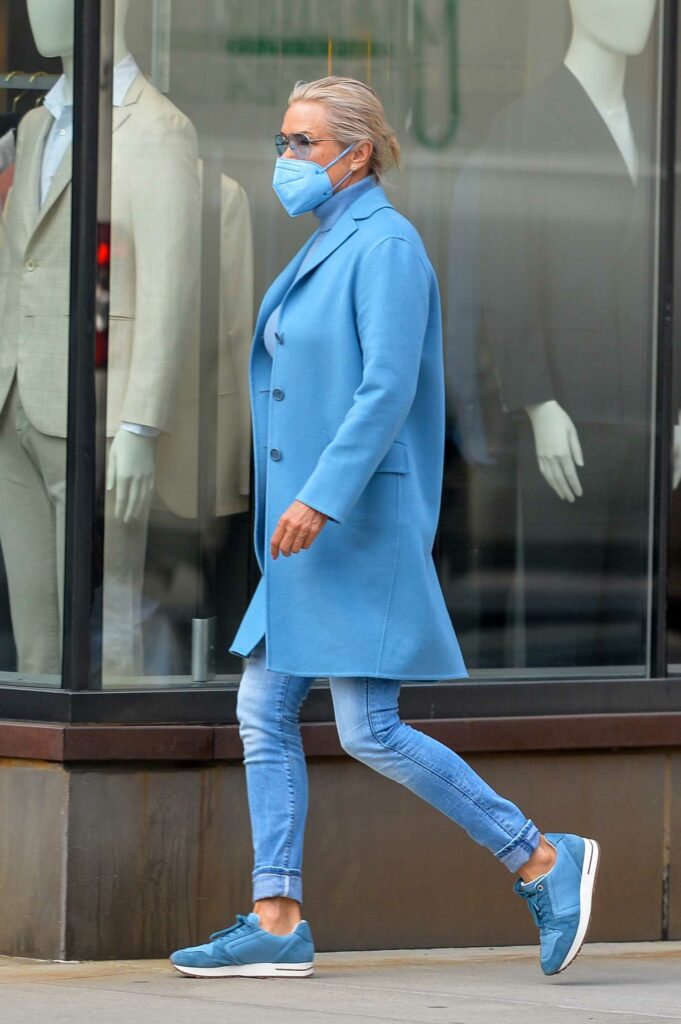 Yolanda Hadid in a Blue Coat