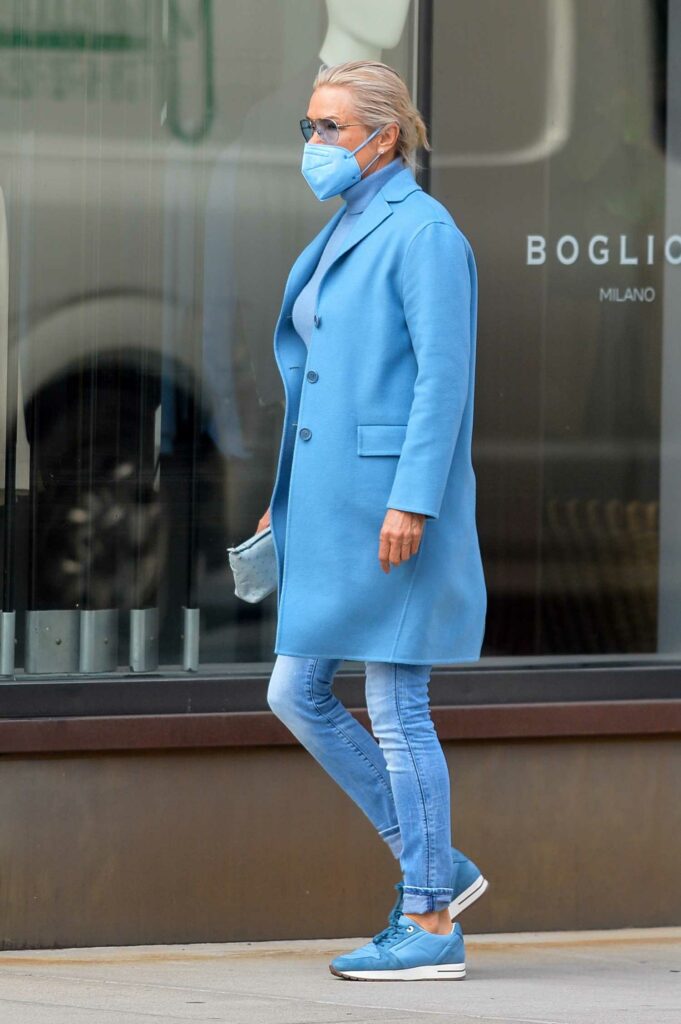 Yolanda Hadid in a Blue Coat