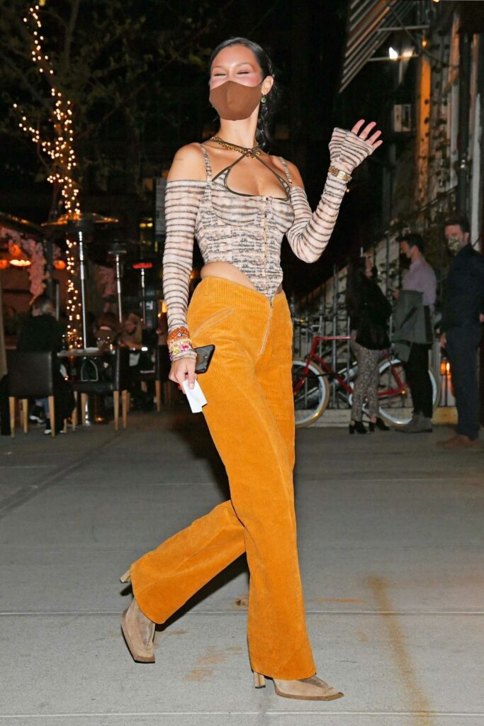 Bella Hadid in an Orange Pants