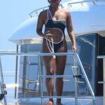 Janelle Monae in a Black Swimsuit on the Boat in Cabo San Lucas