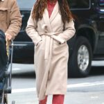 Jodie Turner-Smith in a Beige Coat Was Seen Strolling Out with Joshua Jackson in Soho, New York