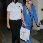 Madonna in a Blue Suit Leaves Dinner with Friends at Craig’s in West Hollywood