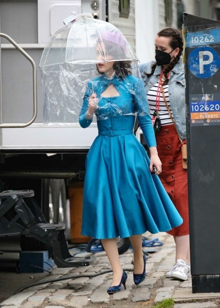 Rachel Brosnahan in a Blue Dress