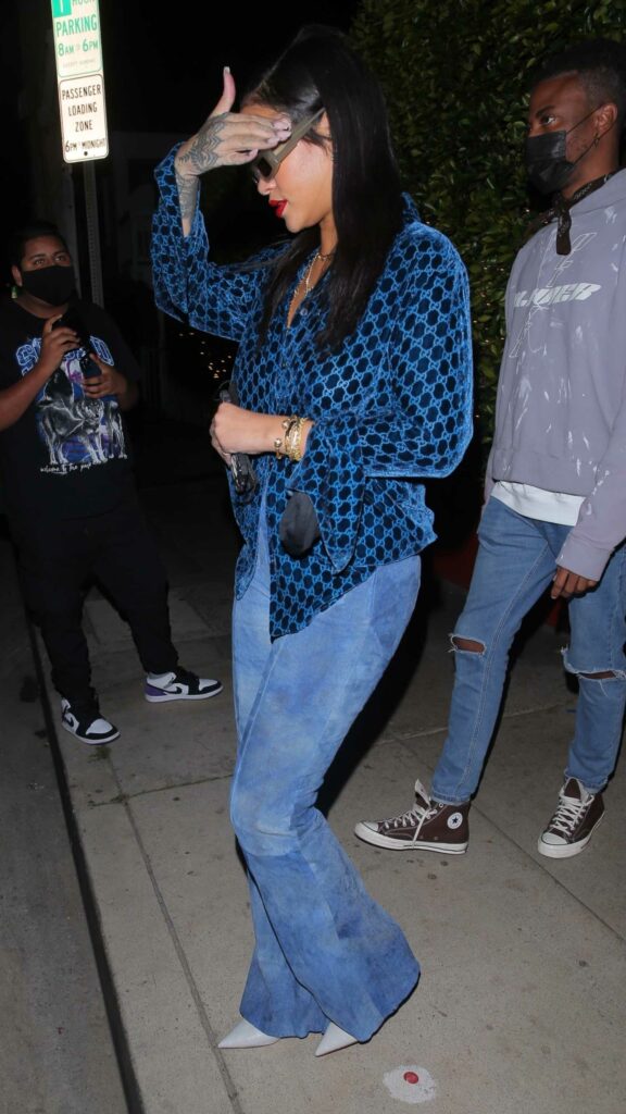 Rihanna in a Blue Gucci Blouse