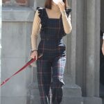 Sofia Palazuelo in a Plaid Jumpsuit Walks Her Dog in Madrid