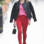 Zoe Hardman in a Red Skinny Fit Trousers Arrives at the Heart Radio in London