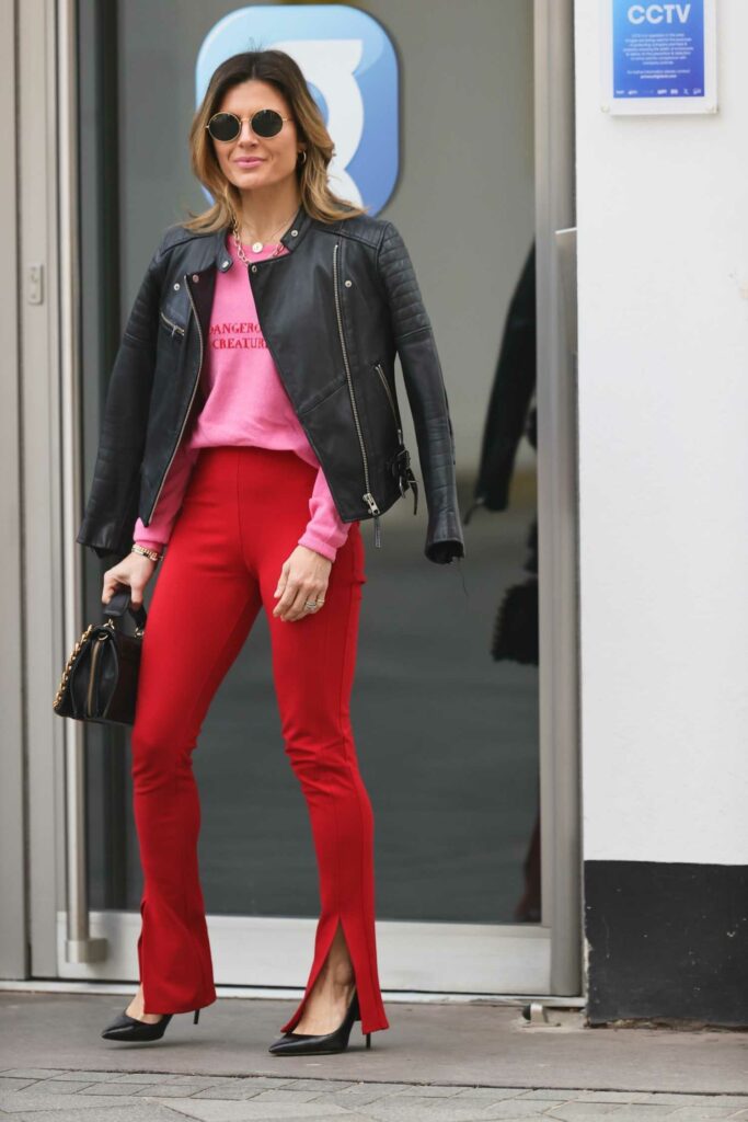 Zoe Hardman in a Red Skinny Fit Trousers