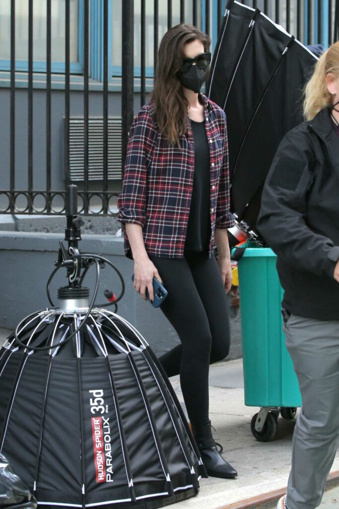 Anne Hathaway in a Plaid Shirt