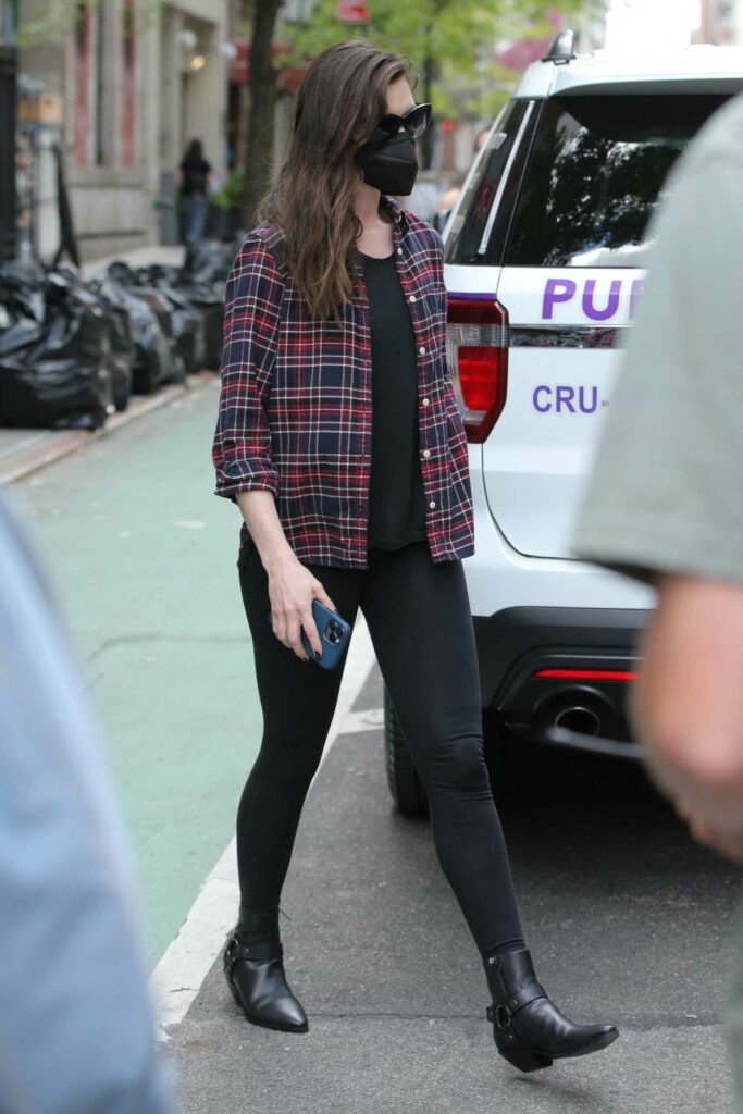 Anne Hathaway in a Plaid Shirt