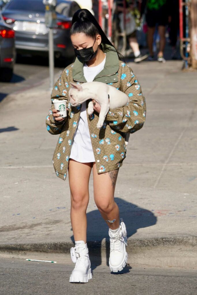 Bella Poarch in a White Boots Walks Her Dog on Melrose Ave in West ...