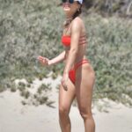 Camila Coelho in a Red Bikini Plays Volleyball on the Beach in Santa Monica