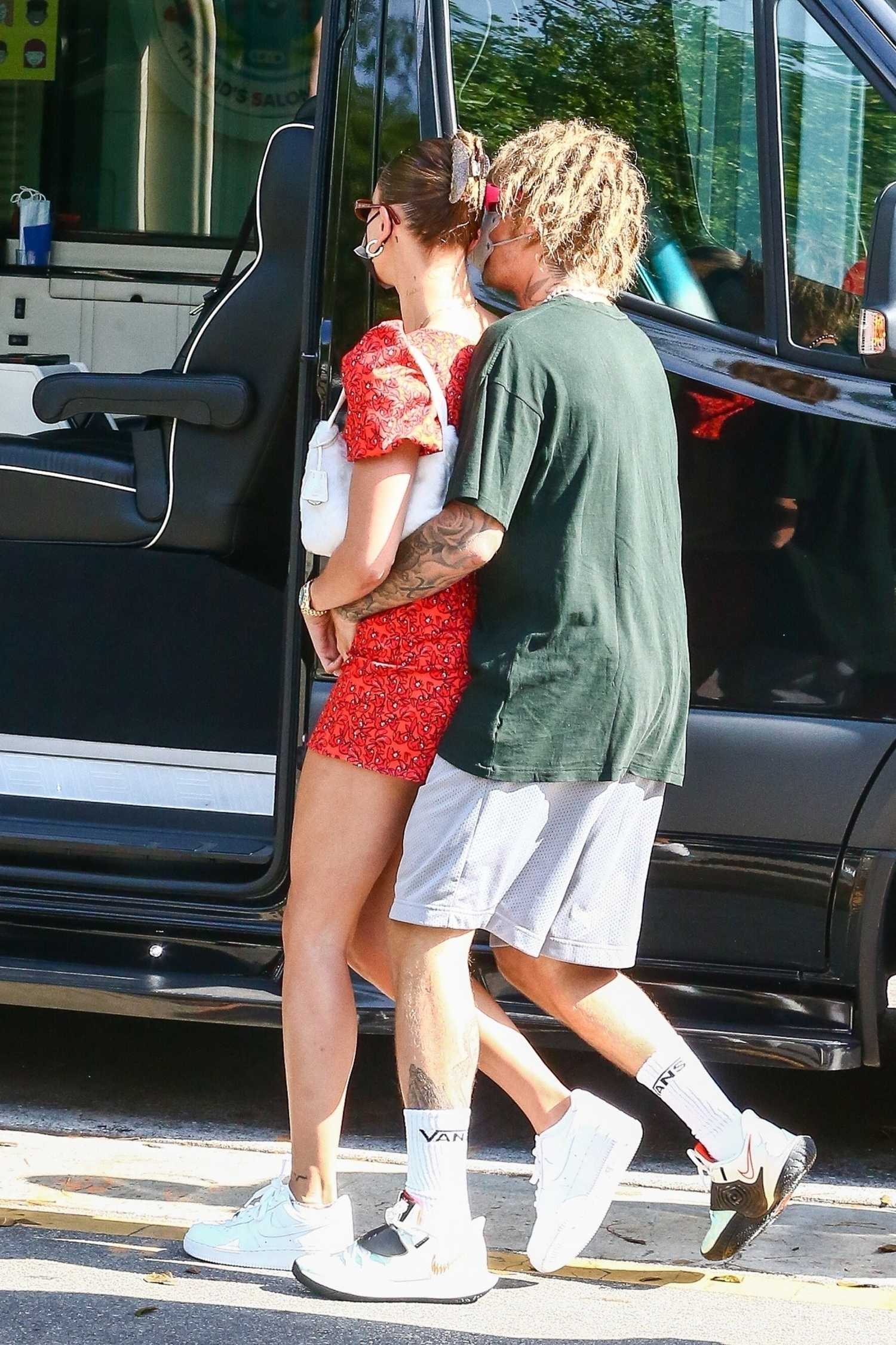 Hailey Bieber In A Red Mini Dress Was Seen Out With Justin Bieber In