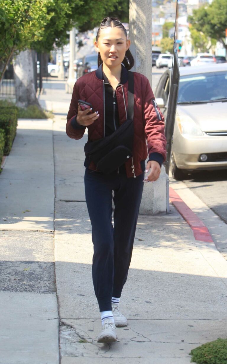 Jaime Xie in a Red Bomber Jacket Was Seen Out in Los Angeles – Celeb Donut