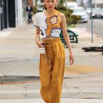 Jaime Xie in a Yellow Pants Heads to a Meeting in Los Angeles