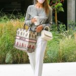 Jessica Alba in a Grey Sweatshirt Arrives at Her Office in Playa Vista