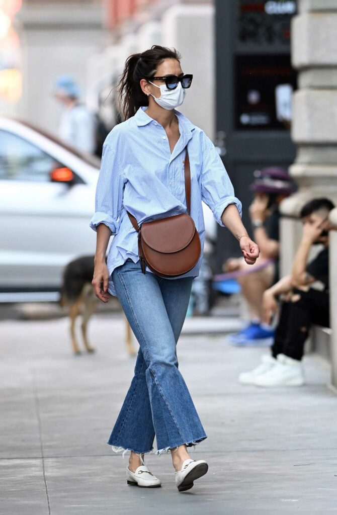 Katie Holmes in a Protective Mask