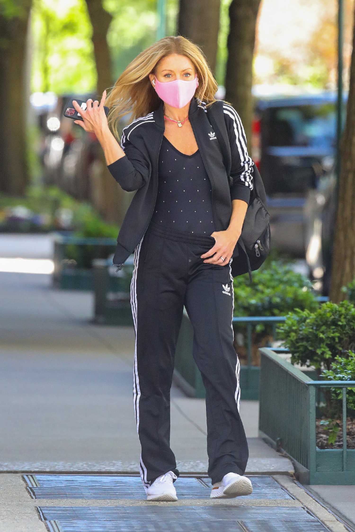 Kelly Ripa Black Adidas Tracksuit Heads the Gym New York