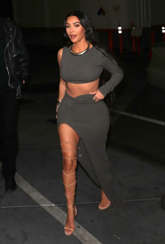 Kim Kardashian in a Grey Dress