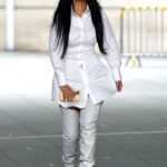 Maya Jama in a White Dress Leaves the BBC Radio One in London