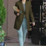Rachel Brosnahan in an Olive Blazer on the Set of The Marvelous Mrs. Maisel in Manhattan, NYC