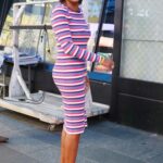 Robin Roberts in a Striped Dress Leaves the ABC Studios in New York