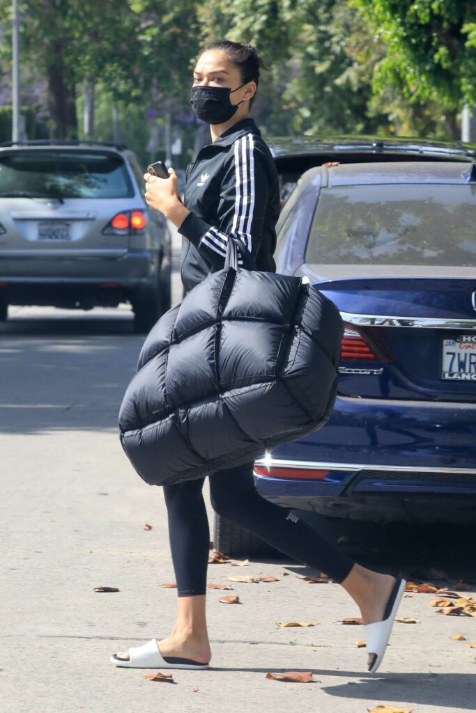 Shanina Shaik in a Black Adidas Track Jacket