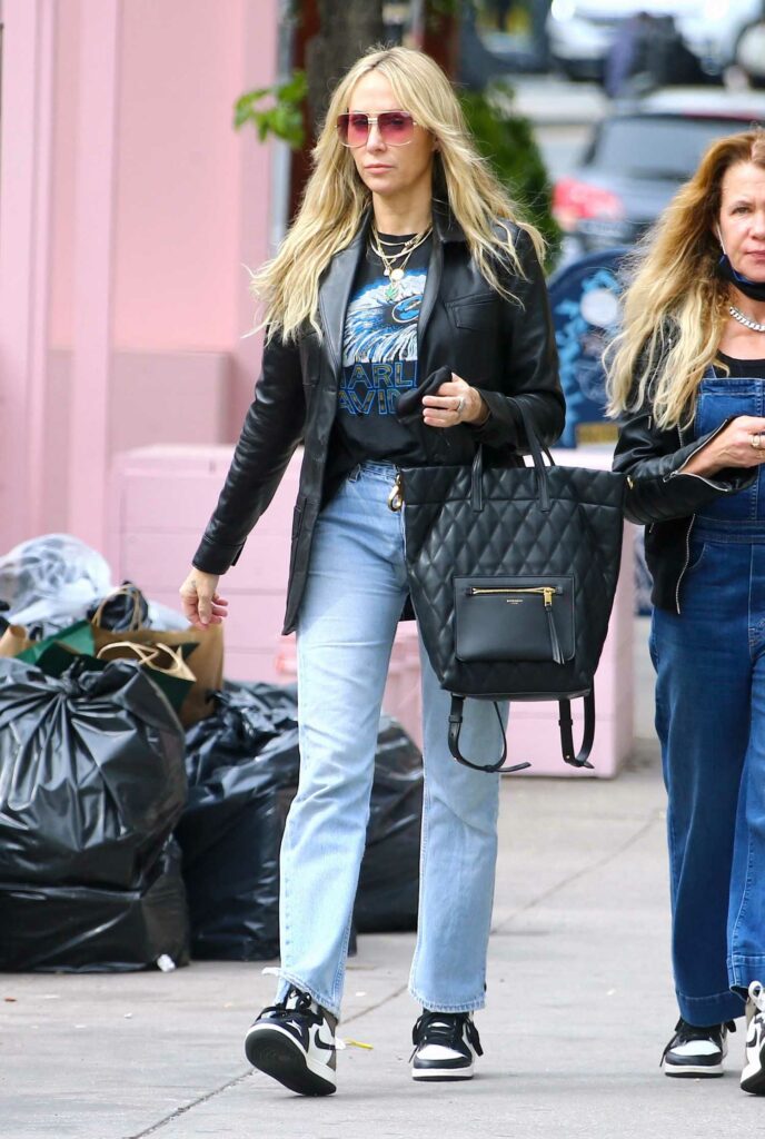 Tish Cyrus in a Black Leather Blazer