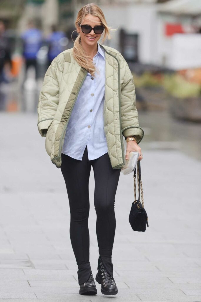 Vogue Williams in an Olive Quilted Jacket