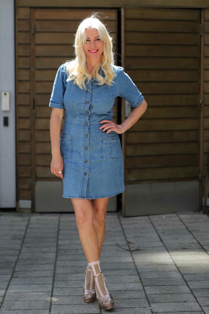 Denise Van Outen in a Blue Denim Dress