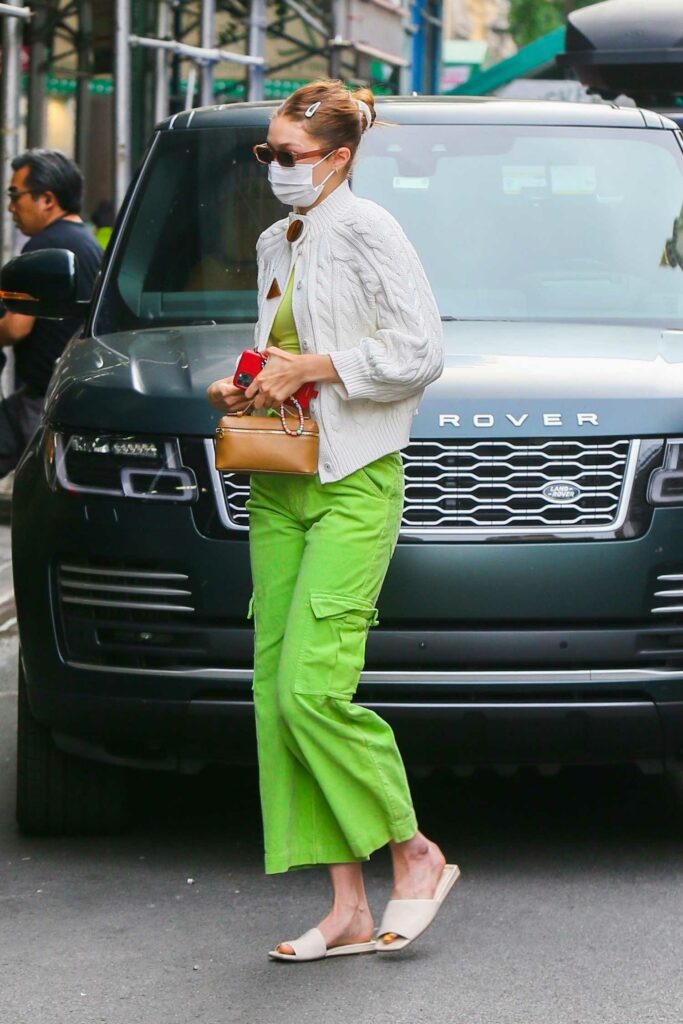 Gigi Hadid in a Neon Green Pants