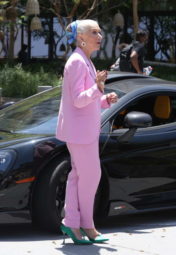 Helen Mirren in a Pink Pantsuit