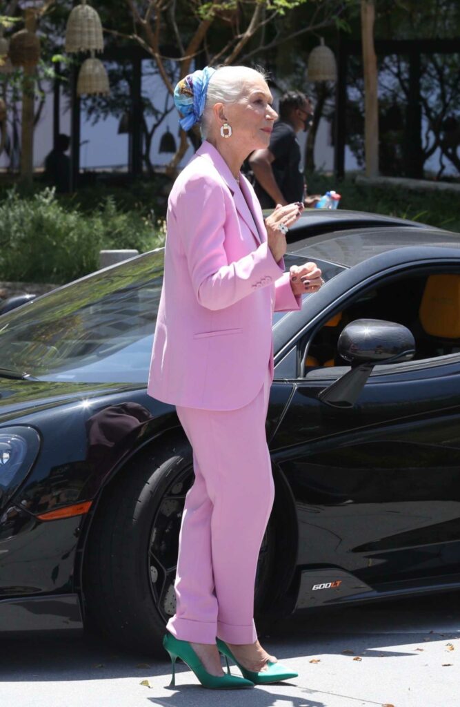 Helen Mirren in a Pink Pantsuit