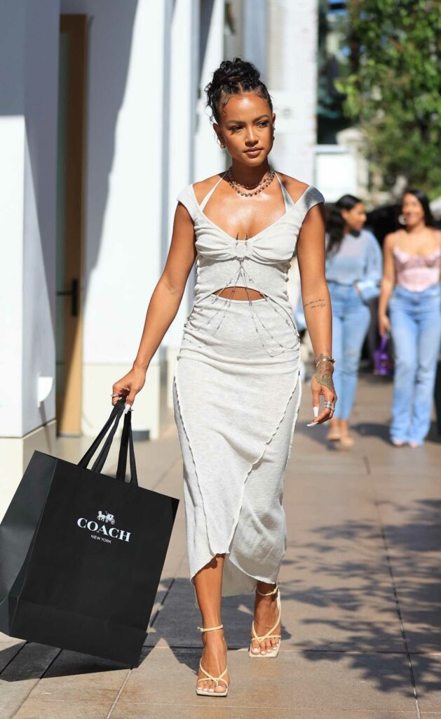Karrueche Tran in a White Dress Attends a Coach Event in West Hollywood ...