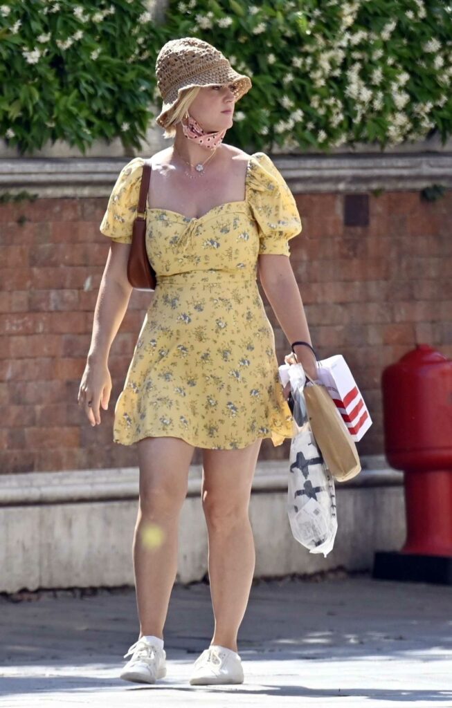 Katy Perry in a Yellow Floral Mini Dress