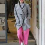 Katya Jones in a Pink Pants Exits the BBC Morning Live TV in London