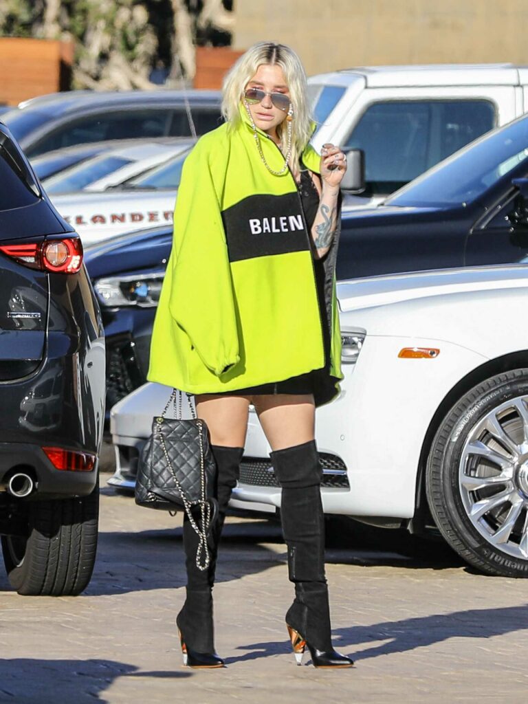 Kesha in a Neon Green Belenciaga Jacket
