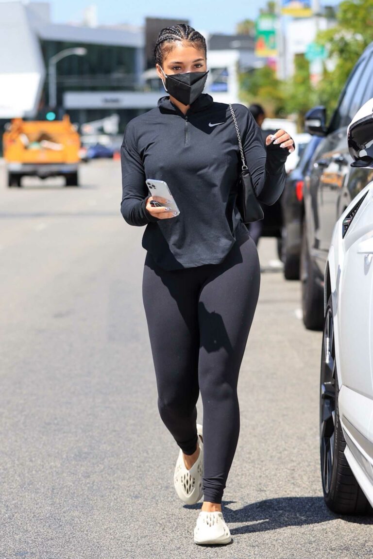 Lori Harvey in a Black Protective Mask Leaves a Workout Session in Los